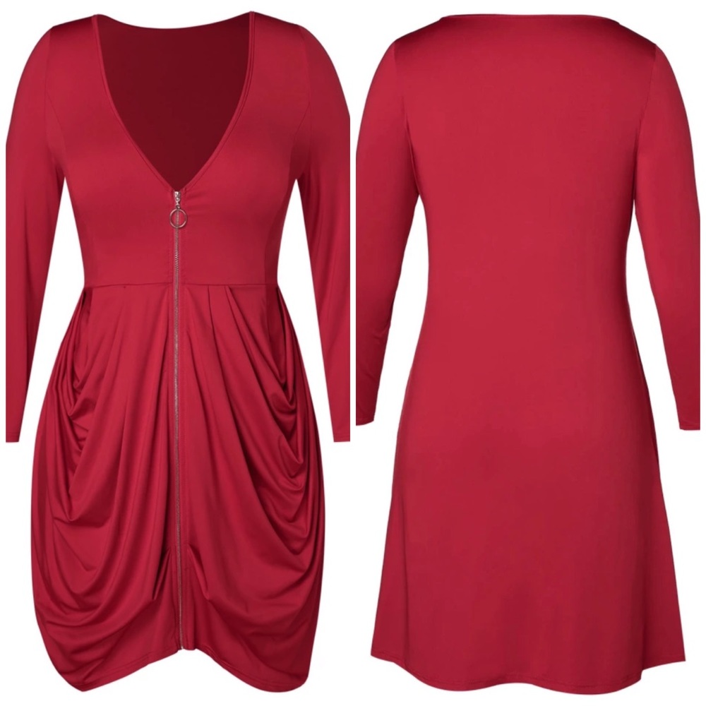 Brand New Plus Size Red Dress V Neck with Sleeves